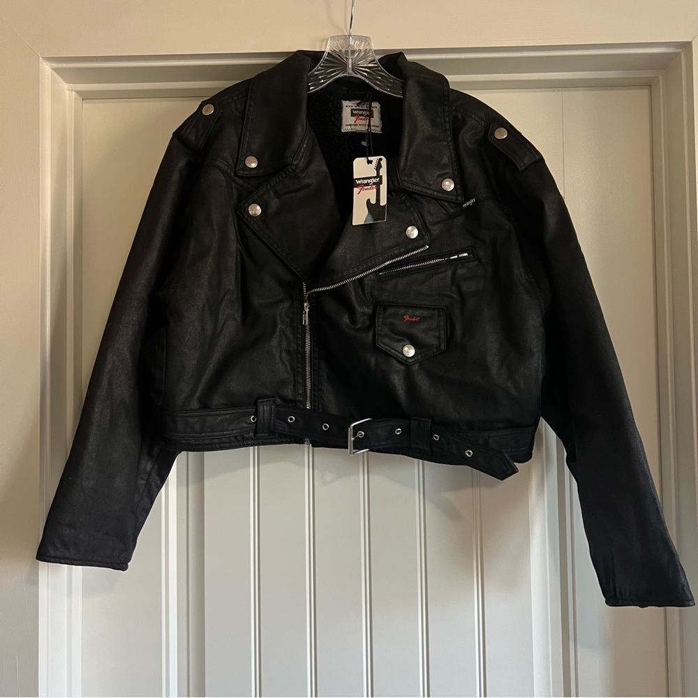 Wrangler Black Leather Biker Jacket - Picture 6 of 16